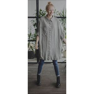 Old Linen Mill Grey Plaid Gingham Oversized Wide Shirt